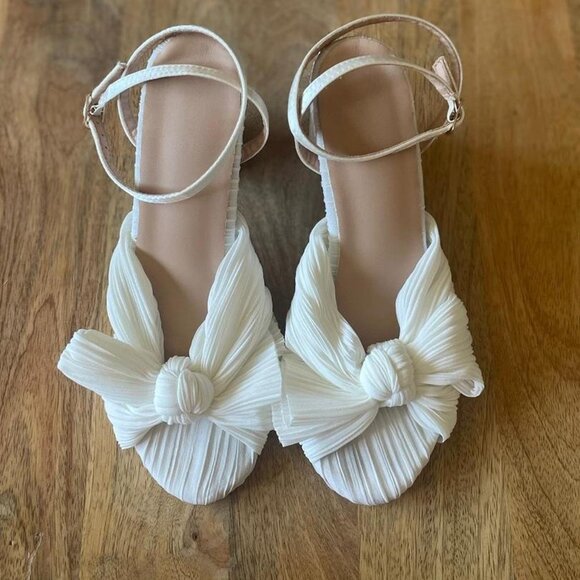 White Tie Front Heels with Adjustable Ankle Strap - Picture 2 of 3